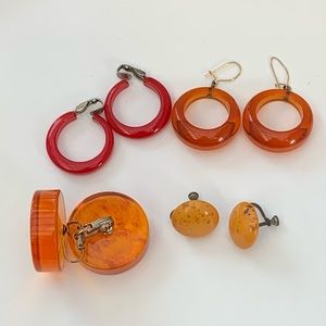 Vintage Bakelite Earrings Butterscotch, Cherry Red